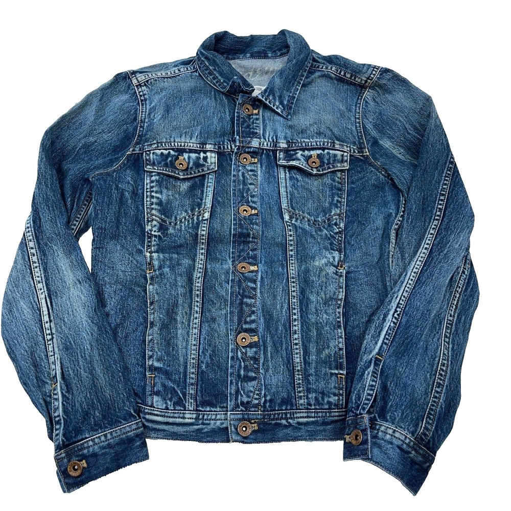 Madewell Jacket Women Medium Denim Blue Jean Dark Wash Faded Trucker Retro
